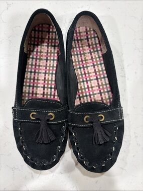 Lands' End Black Suede Tassel Moccasin Flats